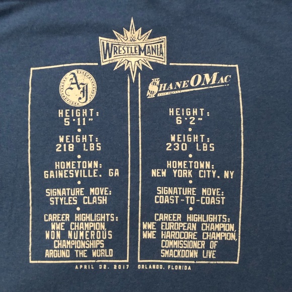 WWE licensed WrestleMania 33 T-shirt- “AJ Styles vs Shane O Mac” - Large - Picture 3 of 10